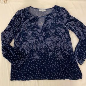 Johnny Was Blue Velvet Burnout Long sleeve Top Size Small